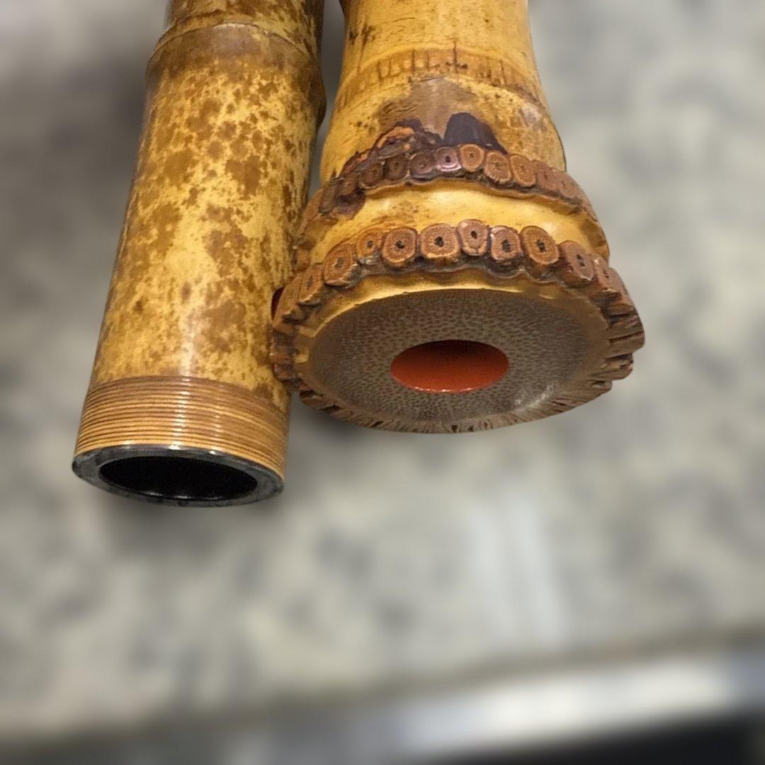 う き様 尺八本体 竹製 5穴 彫刻あり 和楽器 仙山 取り外し