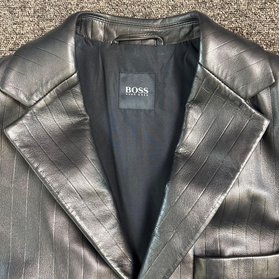 ヒューゴボス レザージャケット 羊革 ブラウン 光沢 48 - メルカリ