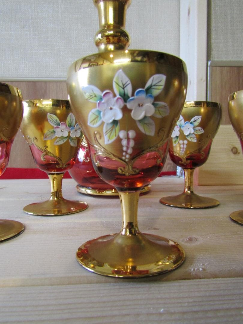 ベネチアングラス デキャンタ＆ワイングラスセット 24K ヴィンテージ