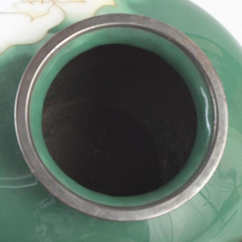 七宝焼 安藤七宝店 純銀刻印 緑釉 花文 花瓶 V 9659の通販はau PAY