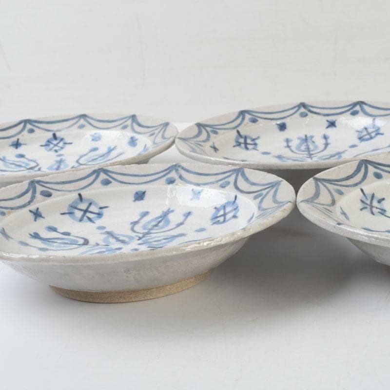 京焼 新開寛山作 染付 皿 五客 共箱 V 9671