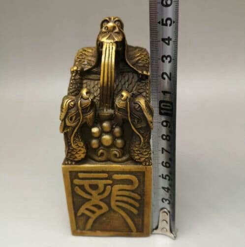 大型黄銅龍頭印章旧家蔵出し、縁起物、骨董品、風水置物、地位、権威