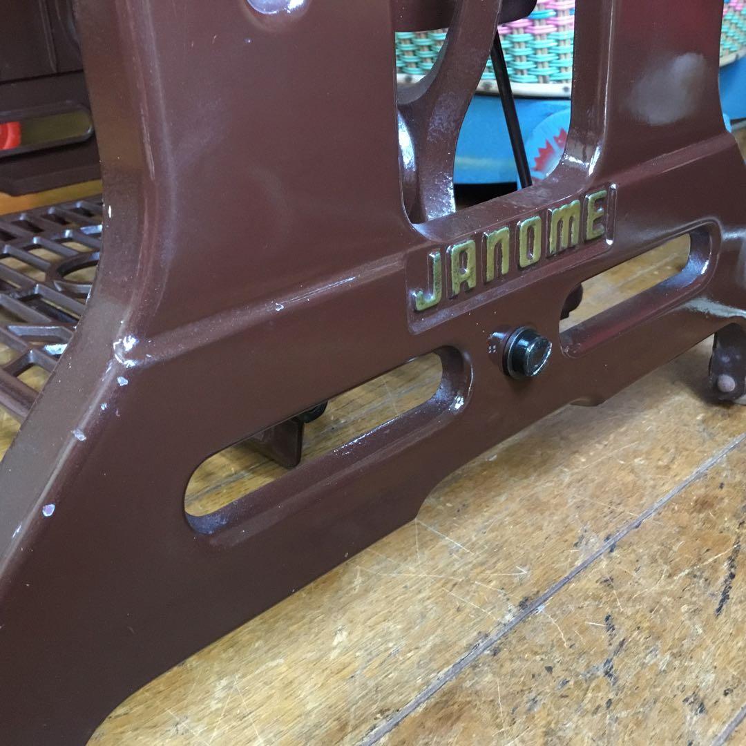 アンティーク※ JANOME足踏みミシン脚のテーブル ケヤキ天板 アイアン