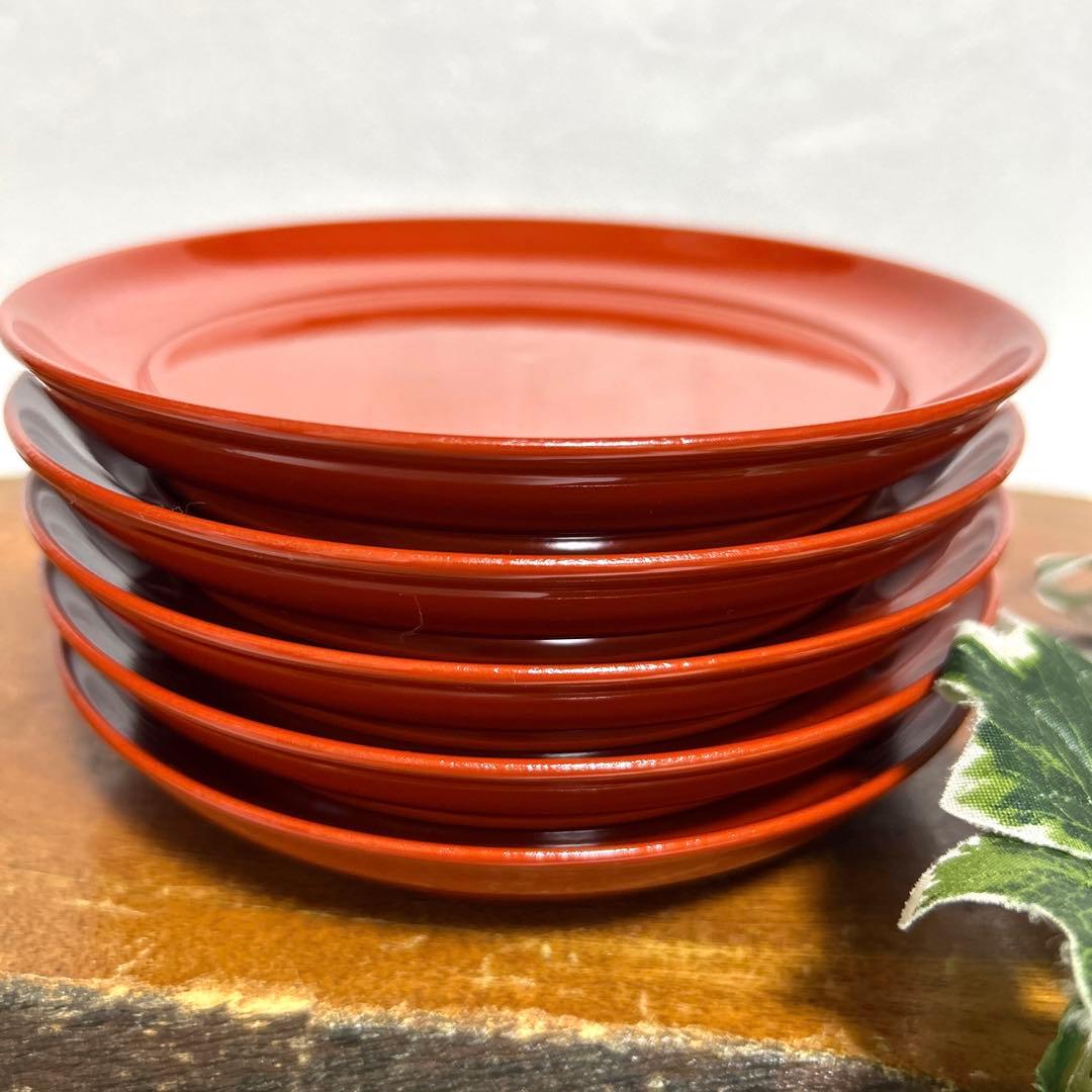 未使用 会津塗 竹峯作 朱塗 椿皿 銘々皿 菓子皿 漆器皿 茶道具 茶道