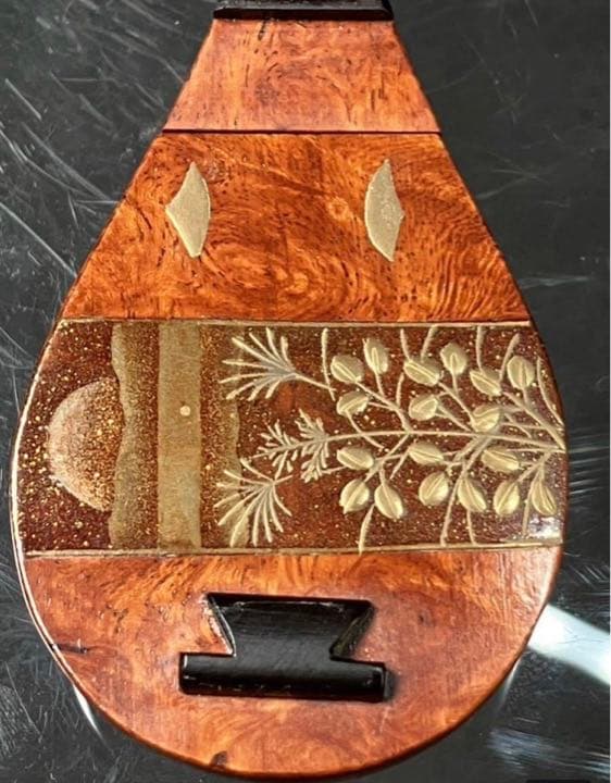 秋草蒔絵【 琵琶香合 中村孝也 28g 】1点1941年 加賀蒔絵 塗師(参州)