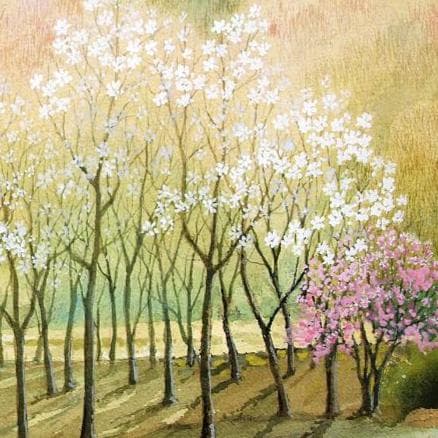 絵画「早春～ こぶしの咲くころ」　水彩画