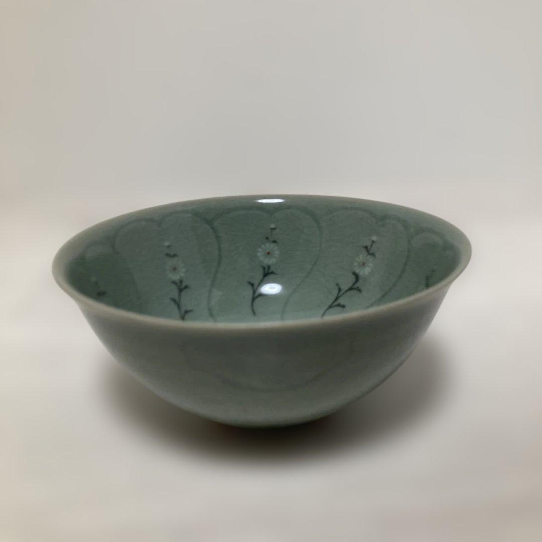 茶碗 漢青陶窯 韓国人気作家【金福漢】作 青磁茶碗 木箱付 青