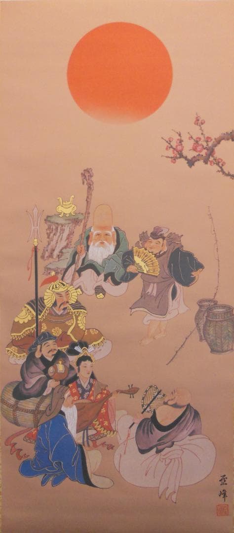 掛け軸 玉峰 七福神 絹本 希少 軸装 茶道具 掛軸 美品 です。