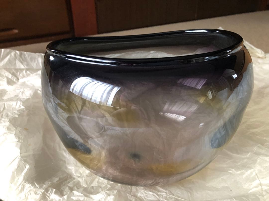 益田芳徳氏作 硝子の水指 共箱入 益田芳徳氏作 硝子