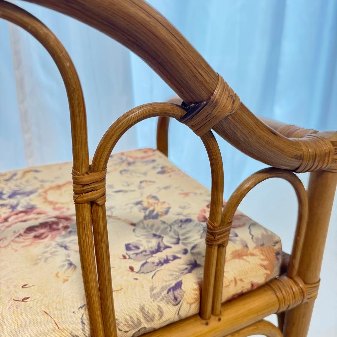 レア♡籐椅子 ラタンチェア サイドテーブル アンティーク レトロ クッション付