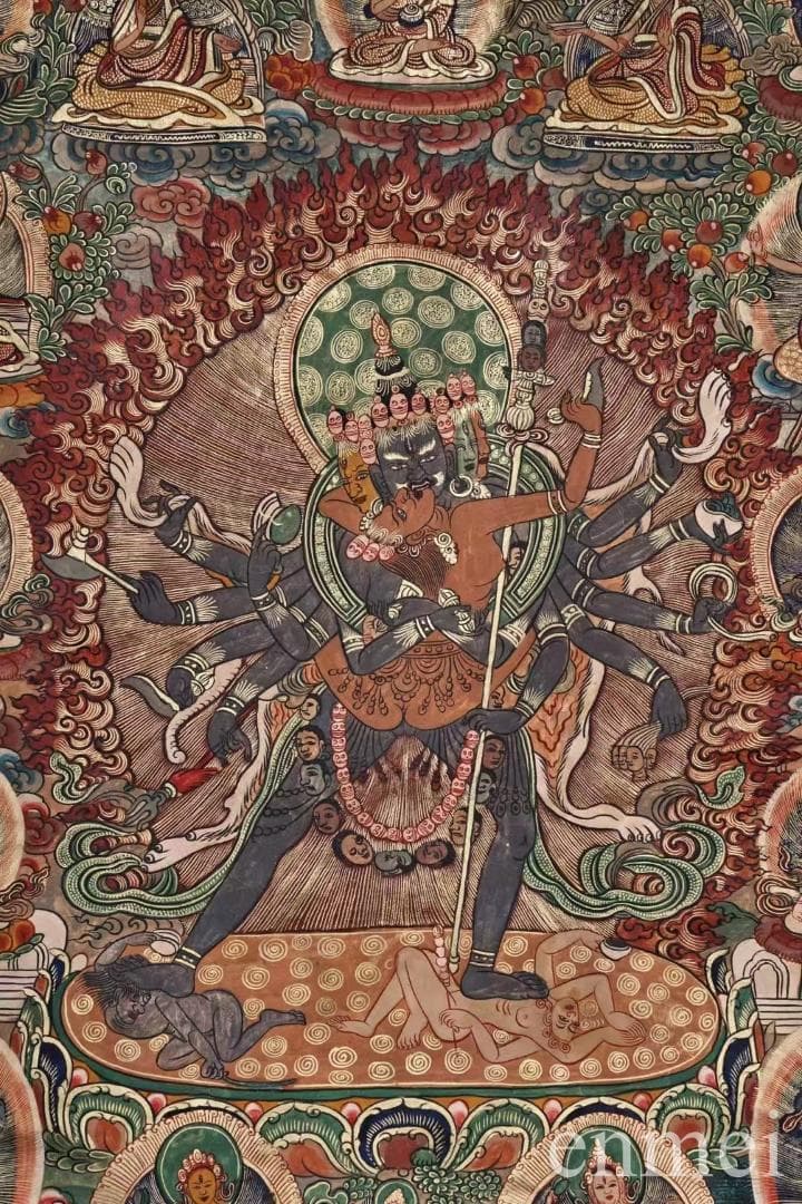 中国古美術・チベット・真皮唐卡・勝楽金剛仏像・純手描き・纯天然鉱物