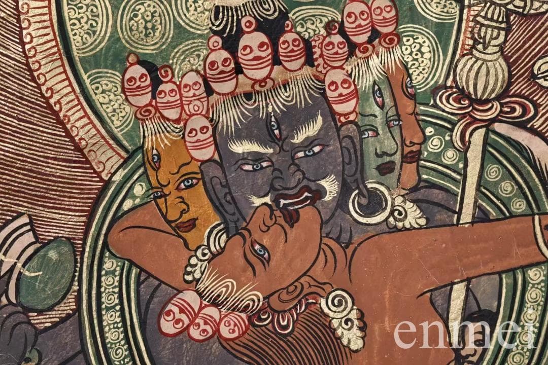 中国古美術・チベット・真皮唐卡・勝楽金剛仏像・純手描き・纯天然鉱物