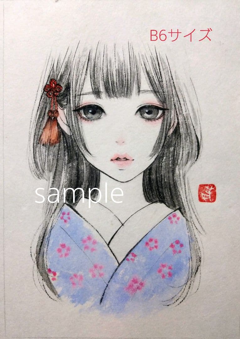 231119D 肉筆原画絵画手描きイラストオリジナル水彩画和装美人画