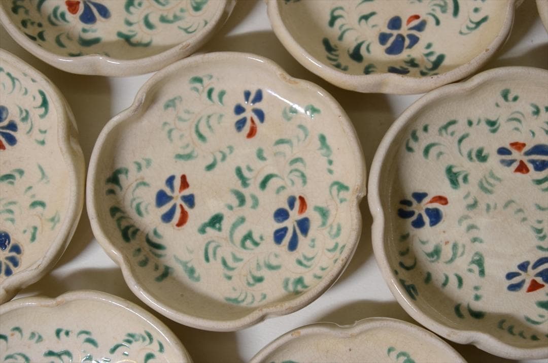 明治時代 京焼 色絵花唐草小皿 骨董品 アンティーク 食器