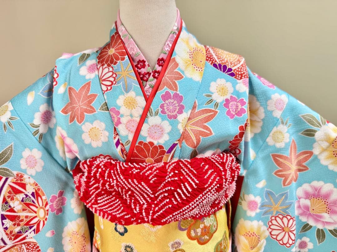 七五三着物帯セット　7歳　紺　水色黄色帯