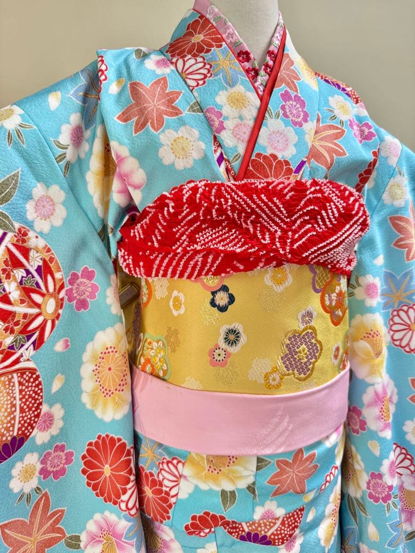 七五三着物帯セット　7歳　紺　水色黄色帯