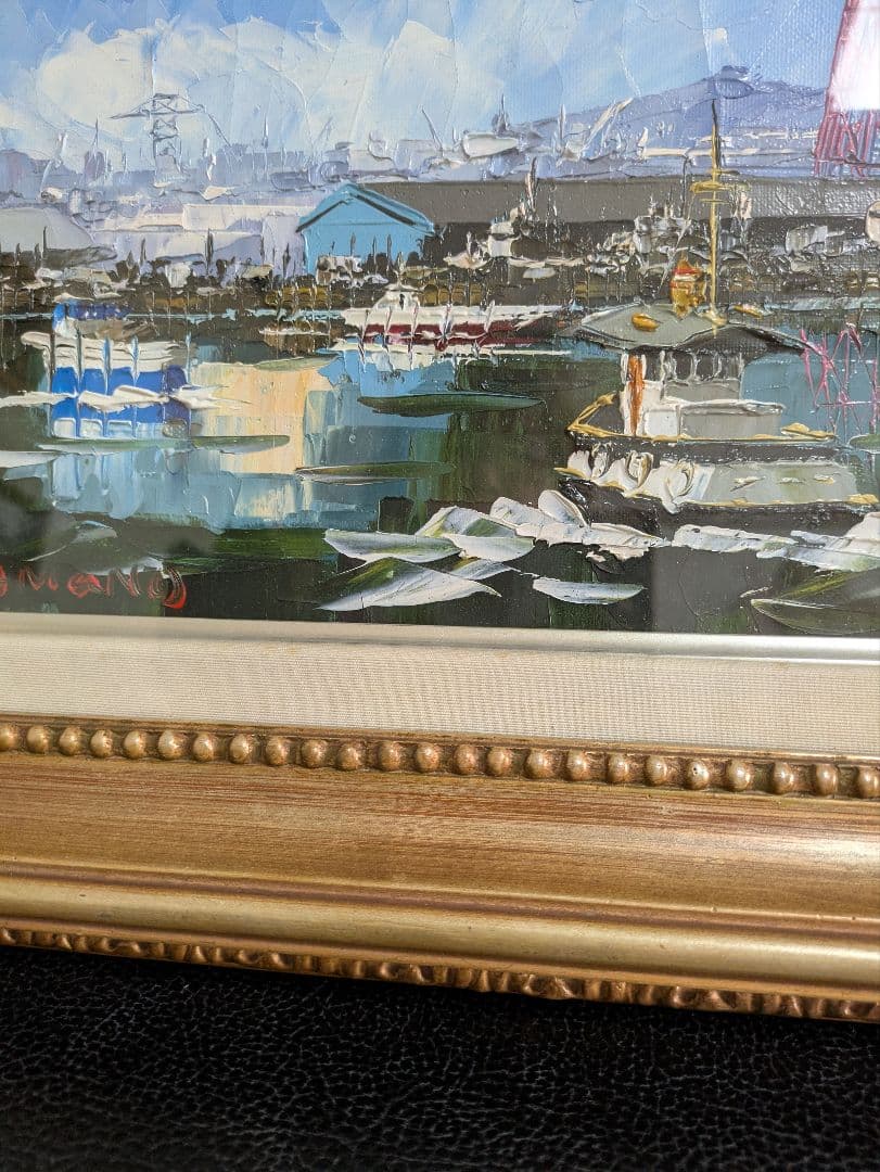 油絵　神戸港　肉筆　風景画　ポートタワー　メリケン波止場　昭和　絵画