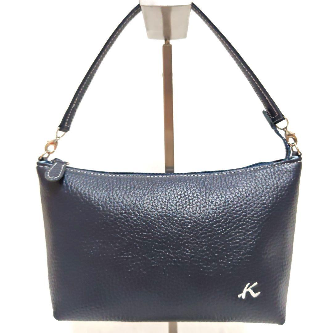 【極美品】キタムラ ショルダーバッグ 2way シュリンクレザー ロゴ刺繍