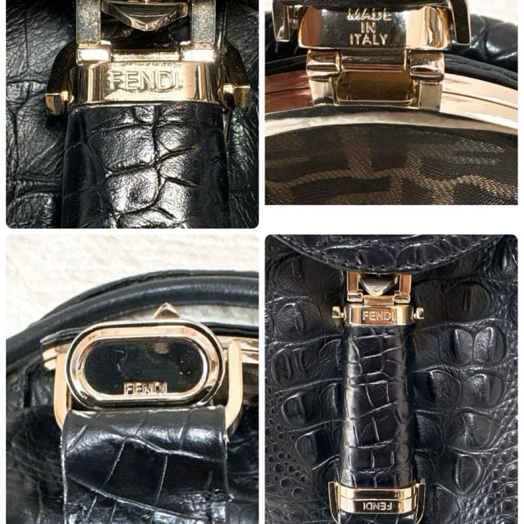 FENDI フェンディ スパイバッグ クロコ型押しレザー ブラック