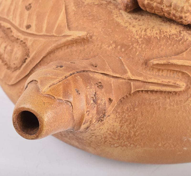 中国　紫砂　黄泥　陳鳴遠製　桑の葉に蚕　急須　茶壷　D　R5364E