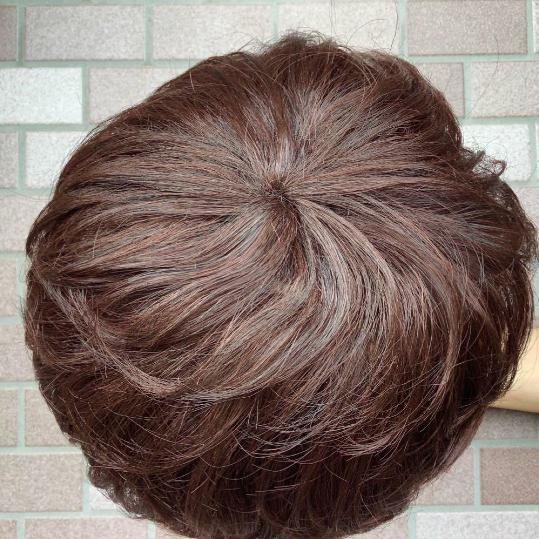 人毛100% 手植えフルウィッグ 医療ウィッグ ショートカール ダークブラウン