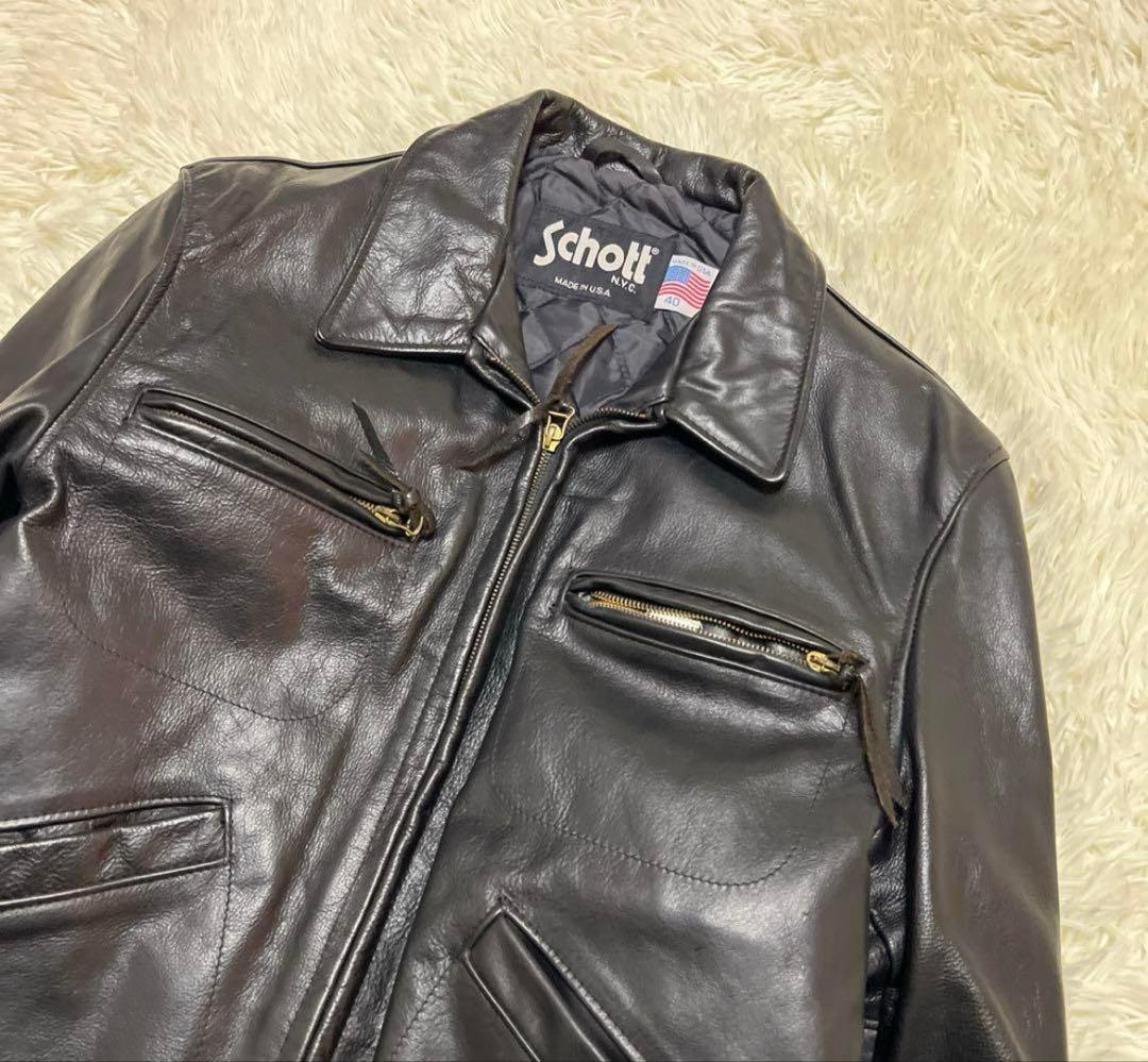 絶版】ショット襟付トラッカーレザージャケット40 ブラック黒schott