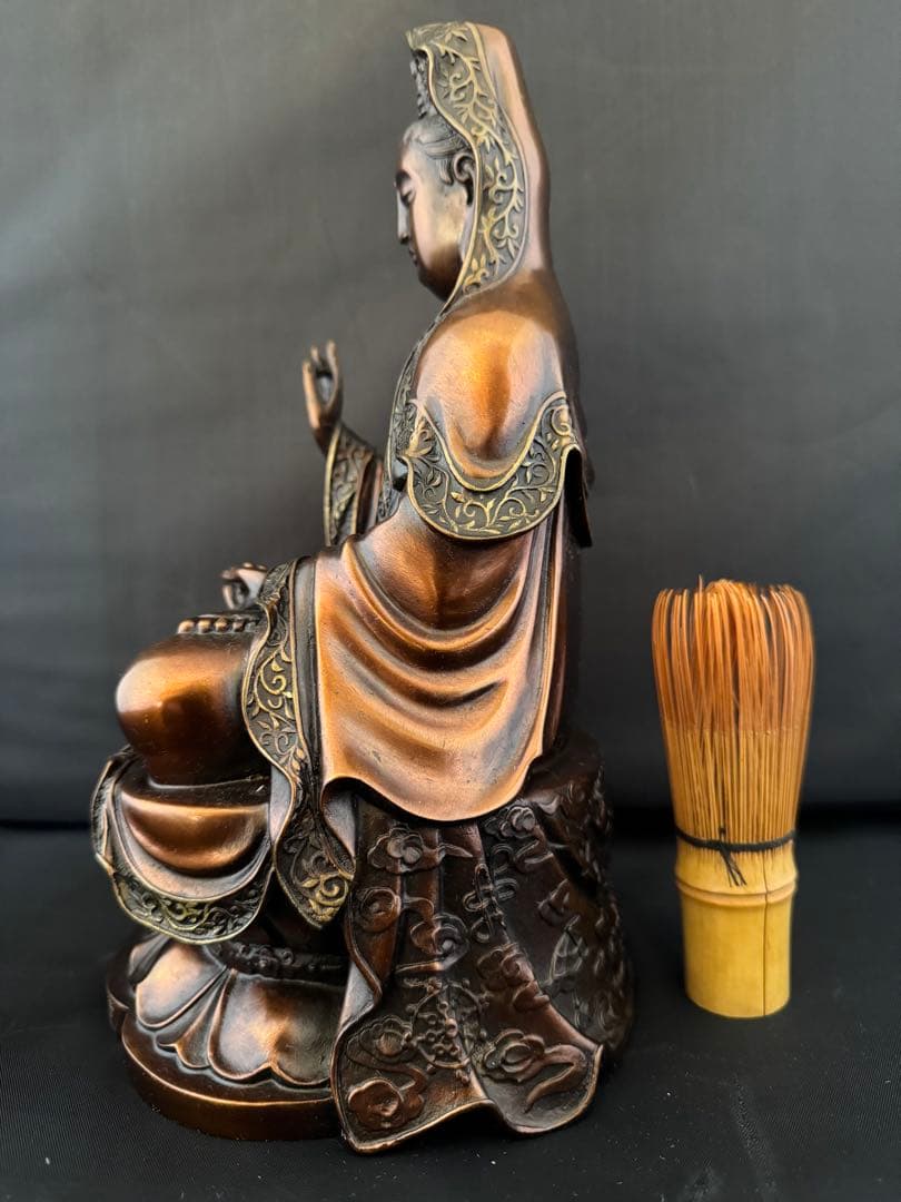 観音 菩薩 銅製 仏像 彫刻 置物 開運 風水 骨董 インテリア アンティーク