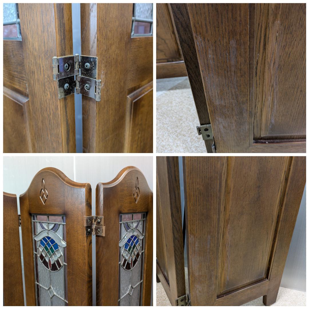 ステンドグラス 4連パーテーション アンティーク調 ついたて 衝立