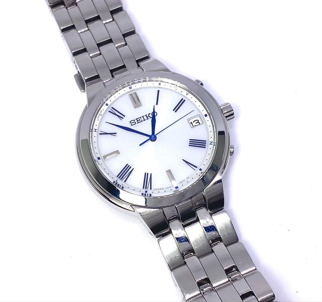 SEIKO☆セイコー☆電波ソーラー☆腕時計☆ホワイト文字盤×ブルー針☆日本製