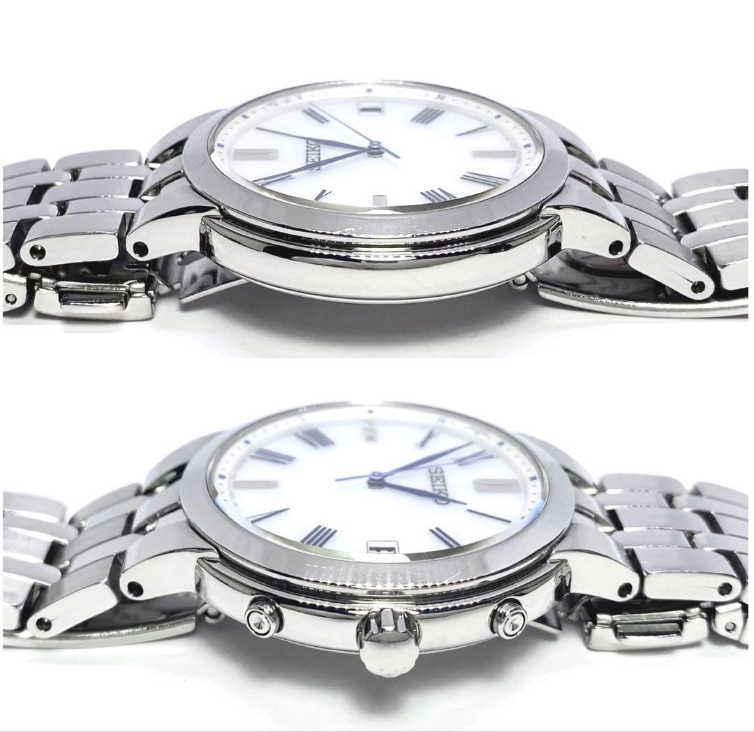 SEIKO☆セイコー☆電波ソーラー☆腕時計☆ホワイト文字盤×ブルー針☆日本製