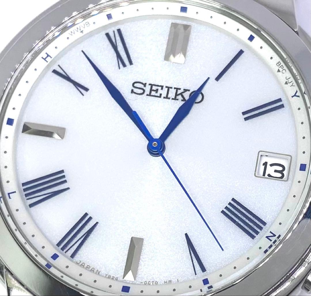 SEIKO☆セイコー☆電波ソーラー☆腕時計☆ホワイト文字盤×ブルー針☆日本製