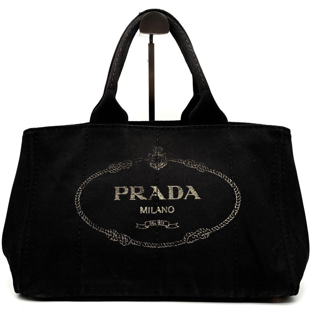 正規品 プラダ カナパ L ハンドバッグ 三角ロゴ 白タグ付 ユニセックス 黒