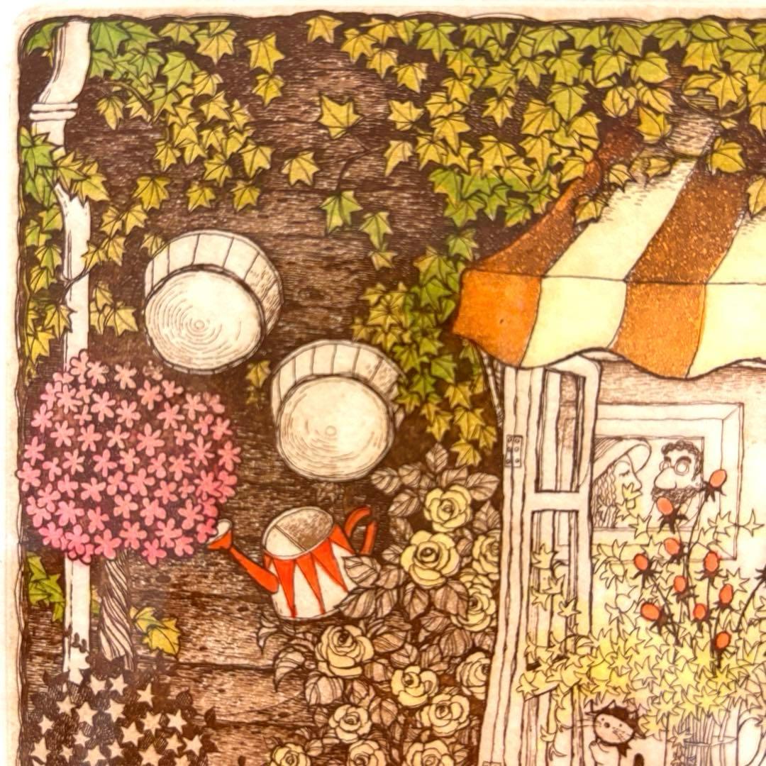 上砂理佳 開かれた大きな窓 エッチング サイン 犬 版画 絵画 インテリア