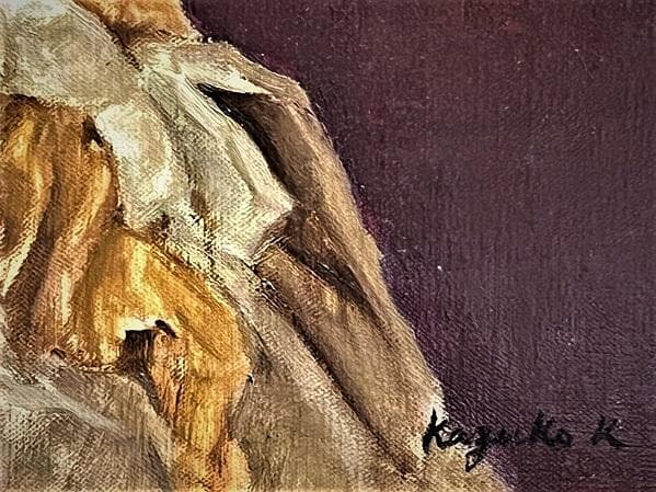 岸本和子 「人形」 大調和会 技巧的に実力がある油彩画 P10号