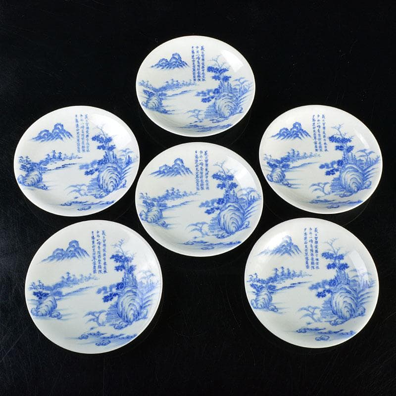 肥前平戸焼 嘉祥作 染付 漢詩山水画 六寸皿 六客 共箱 M R4532B - メルカリ