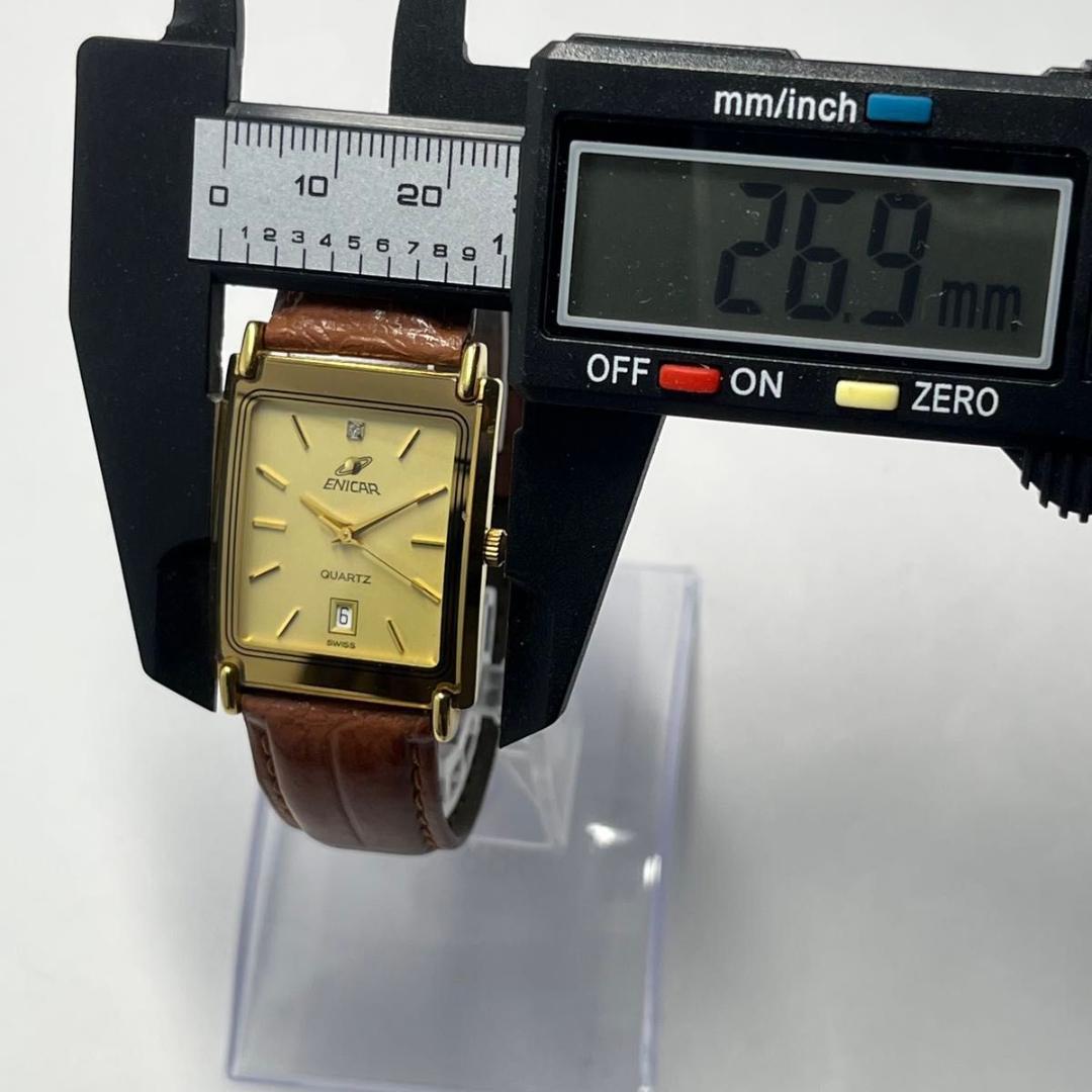 【美品・新品電池】石付き ENICAR エニカ 腕時計 スクエア 90年代モデル