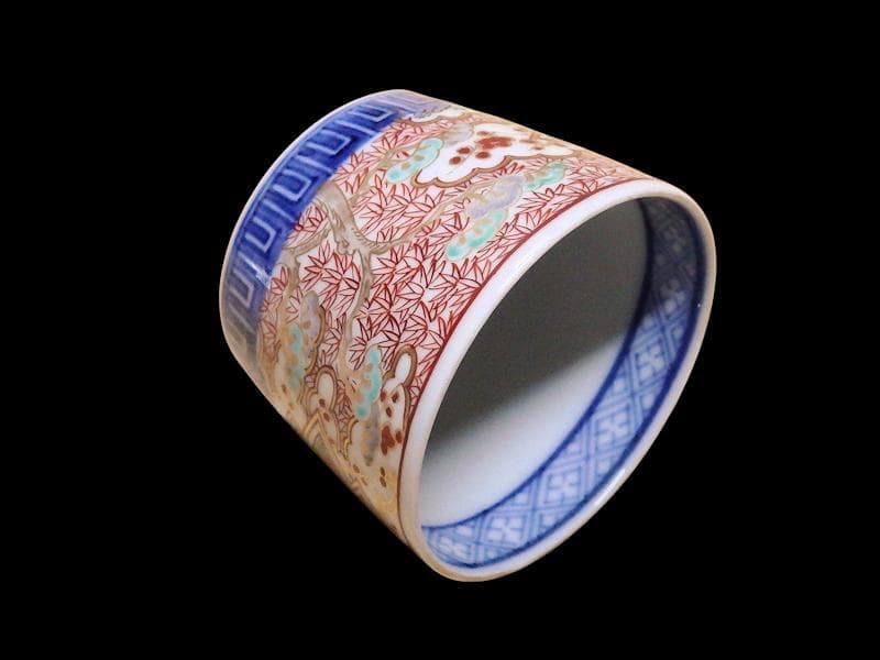 古伊万里　金襴手　松皮菱に松竹梅の図　蕎麦猪口　D385AS-CUb