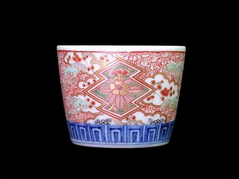 古伊万里　金襴手　松皮菱に松竹梅の図　蕎麦猪口　D385AS-CUb