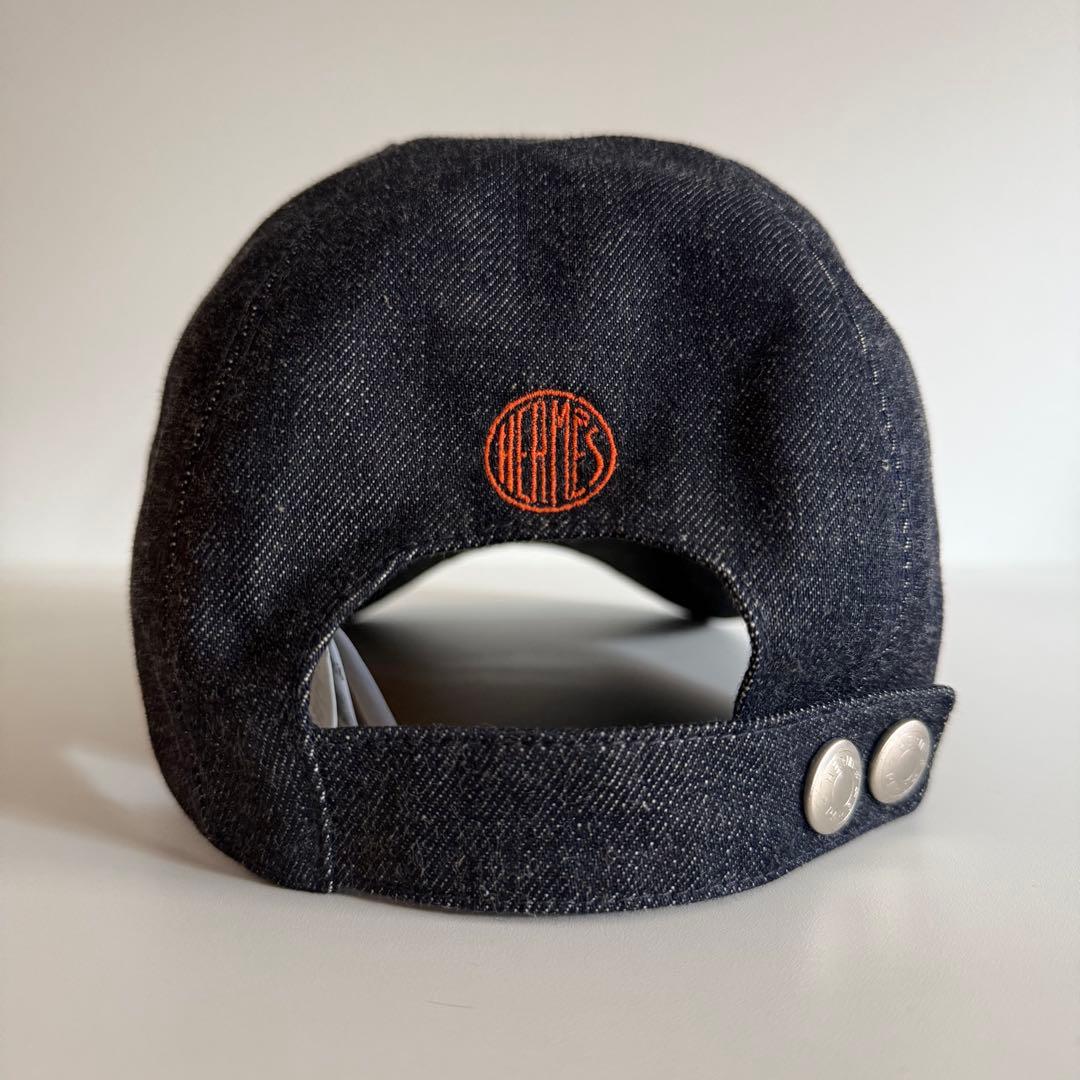 美品 サイズ60 HERMES デニムキャップ 帽子 シグネチャー 刺繍 HERMES キャップ デニム レザーパッチ 60 HERMES キャップ デニム