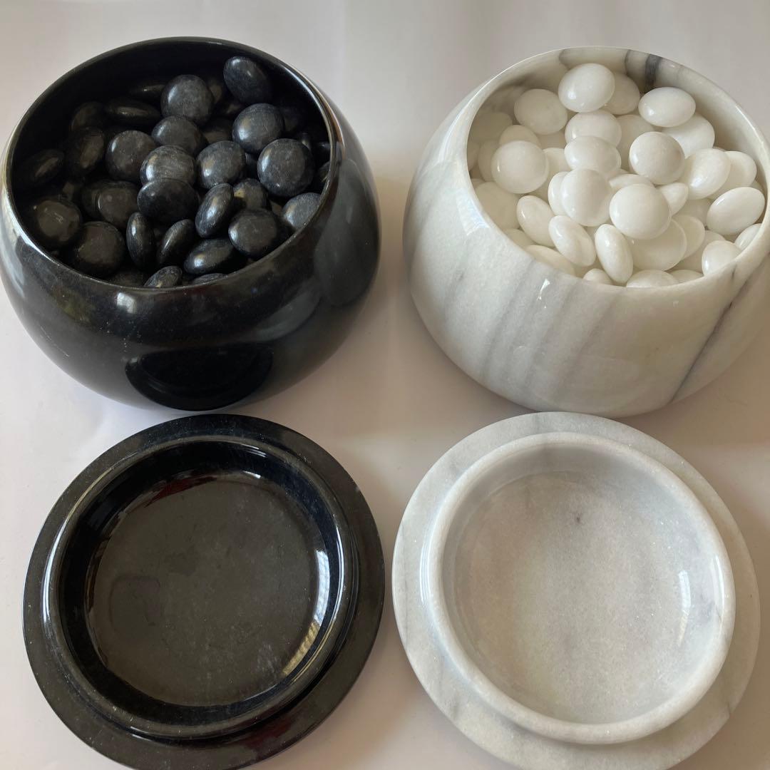 囲碁 黒白石 大理石製碁石入れ