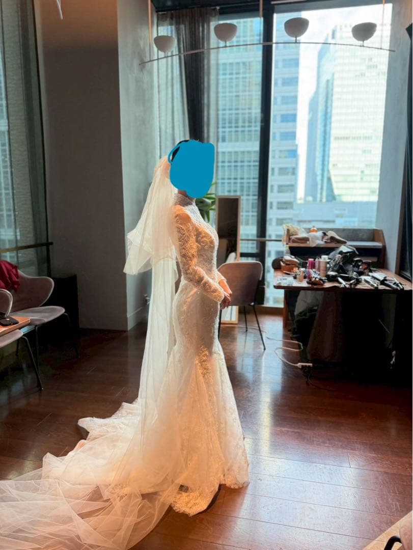 長袖マーメイドホワイトウェディングドレス