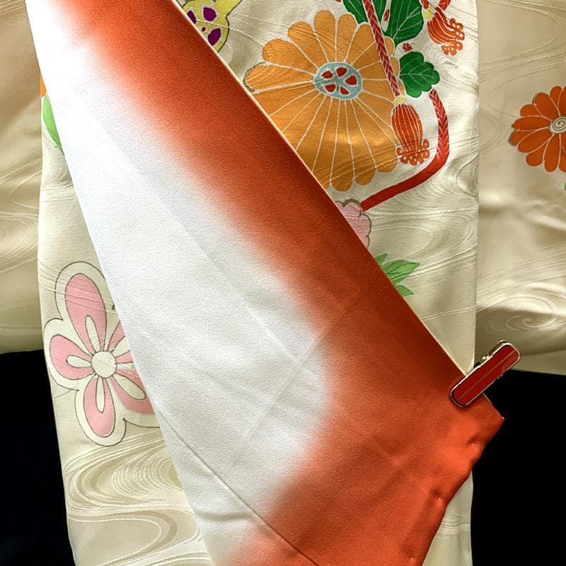 508ag93□七五三 七歳 女児 着物&袋帯&長襦袢 金彩 扇 短冊□美品