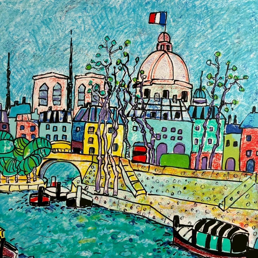 美品 ポール・アイズピリ「ポンヌフ」リトグラフ 直筆サイン入 額縁入