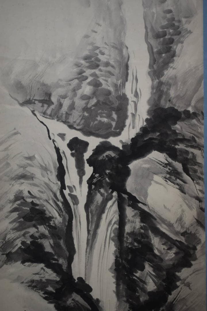 真作/青雲/瀑布画賛/滝画賛/桐共箱付/布袋屋掛軸HJ-906