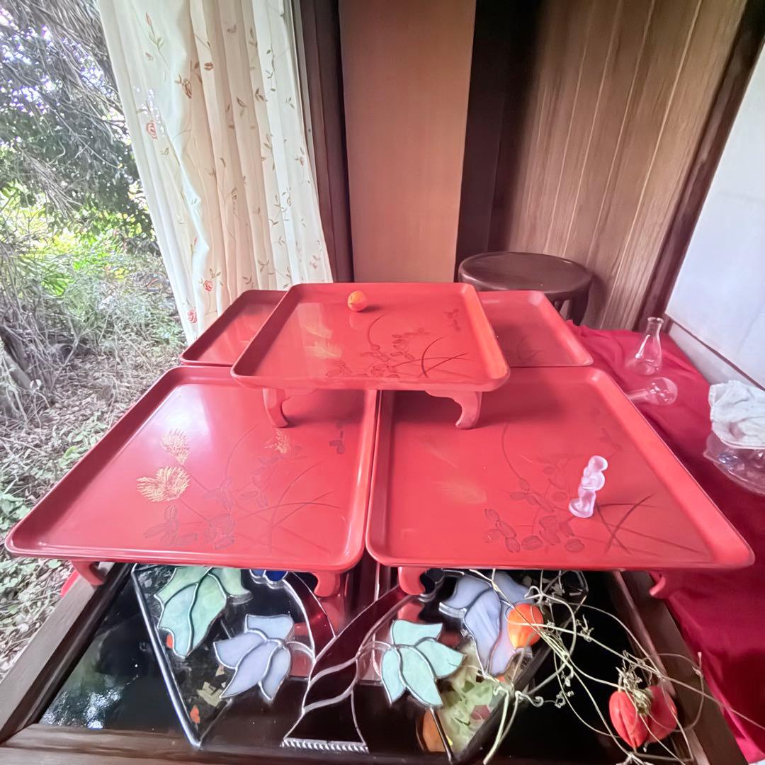 2209様感謝‼️特別価格‼️JAPAN GOZEN‼️GOLDすすき朱色沈金御膳十客