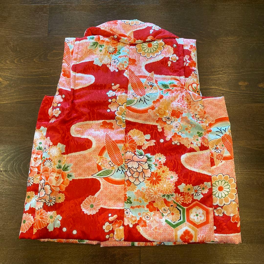 アンティーク 七五三 三歳 着物 被布 小物一式 フルセット 赤 鶴 正絹