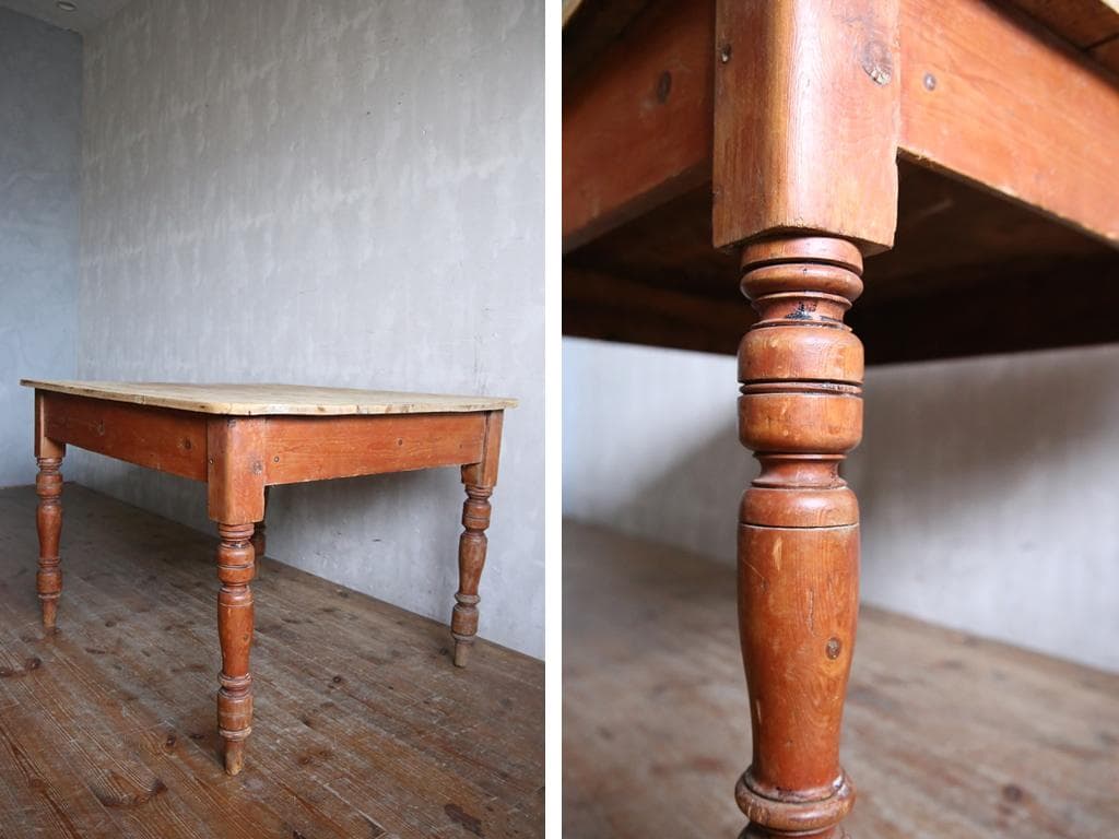 イギリスアンティーク◇オールドパイン古木ダイニングテーブル/木製机(72-76)