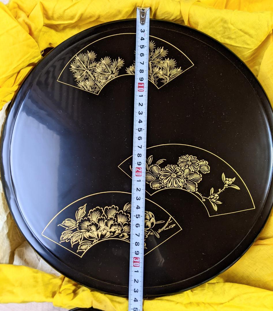 輪島塗】茶櫃と茶托五客 輪島屋本店 極上本堅地 扇子 金蒔絵