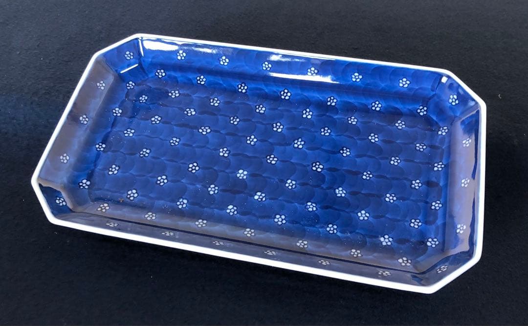 《レ》有田焼 源右衛門作 染付梅地紋 長方皿3客 共箱　251127お1