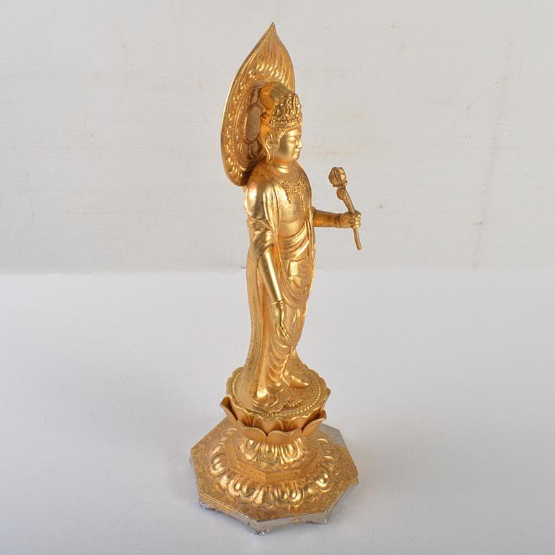 仏教美術　古銅鍍金　観音菩薩像　仏像　置物　重さ約2.8㎏　C　6584